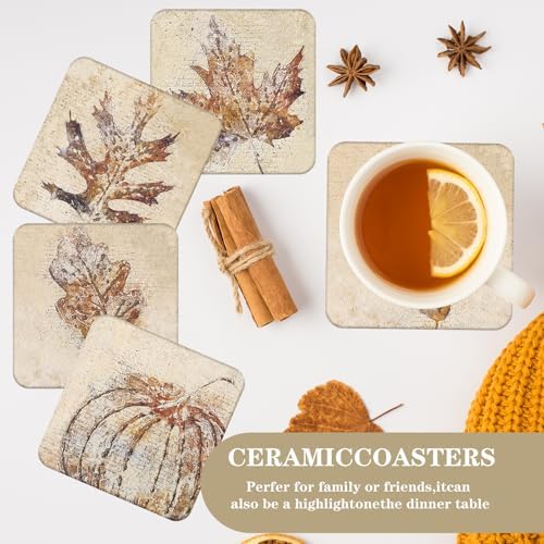 FYSUIMU 4Pcs Fall Leaves Coasters Vintage Autumn Maple Leaf Pumpkin