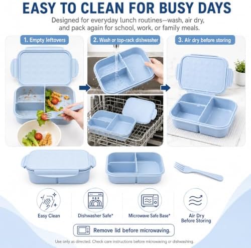MISS BIG® Kids Bento Lunch Box, 1150ml 3 Compartments, Blue