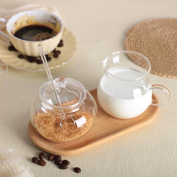Glass Sugar and Creamer Set, Tea or Coffee Serving Set, Cream Pitcher
