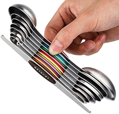 Set of 7 Stainless Steel Magnetic Measuring Spoons Set with Leveler