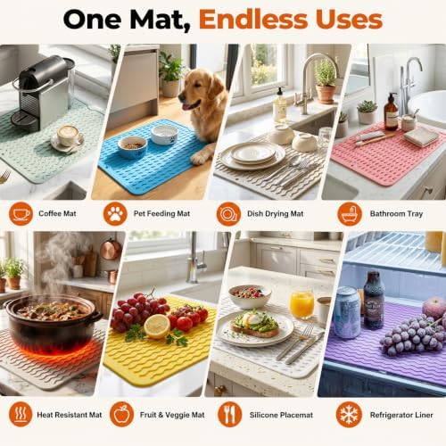 CAKETIME 2 Pack Multicolor Silicone Dish Drying Mat for Kitchen