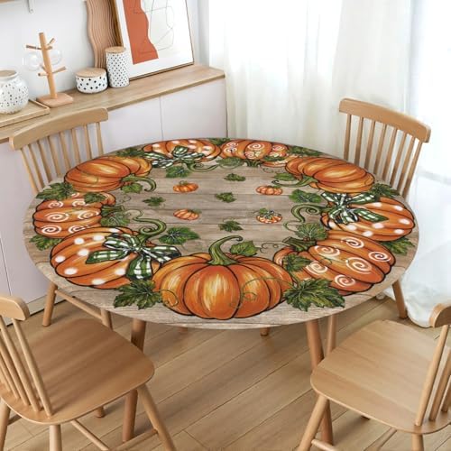 Robvobe Fall Round Fitted Tablecloth with Elastic, 40"-44"