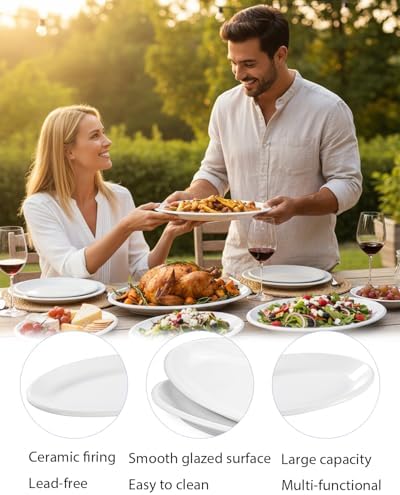 White Serving Platters, 2 Pack Porcelain Serving Dishes Dinner