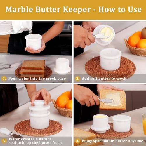 Marble Butter Keeper, Elegant French Style White Butter Dish with Lid