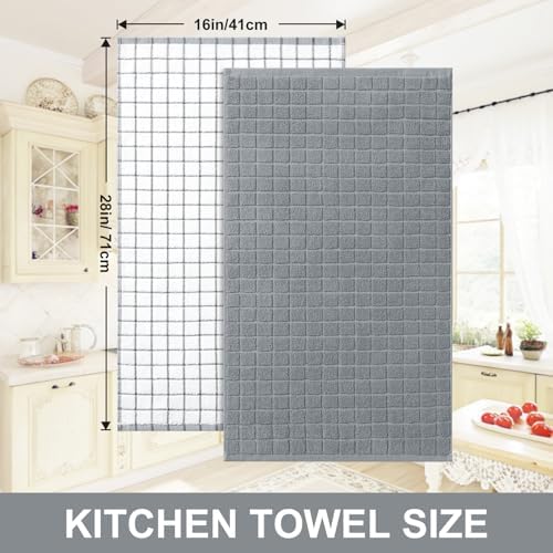 Homaxy Large Premium Cotton Kitchen Towels 16"x 28", 6 Pack, Grey