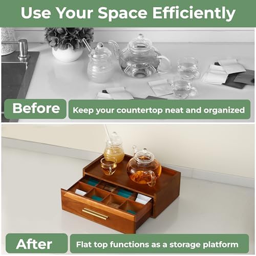 Tea Bag Organizer for Counter – Easy Pull Drawer, Anti-Slip Pads