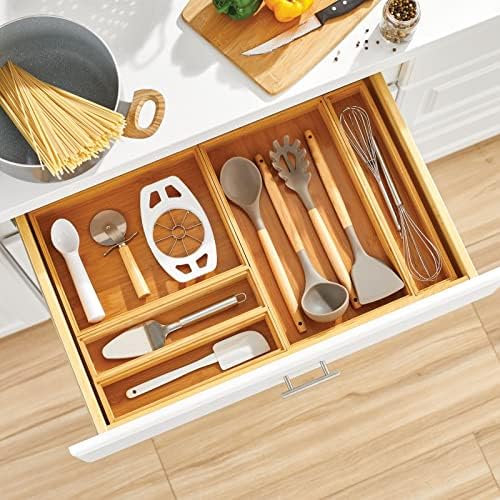 mDesign Bamboo Wood Stackable Drawer Organizer Bin Box for Kitchen