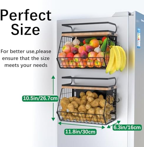 Magnetic Shelf for Fridge with Wood Lid, Fruit Storage Bin