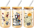 Nightmare Before Halloween Glass Cup for Women Men, 16 oz Glass Cup