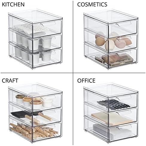 mDesign Plastic Stackable 3-Drawer Kitchen Storage Organizer - Bin