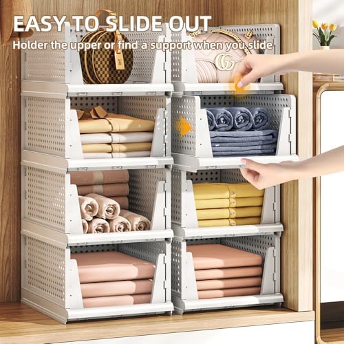 5 Packs Stackable Plastic Storage Basket for Closet Foldable Closet