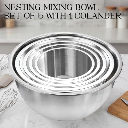 Stainless Steel Mixing Bowls with Colander Set, Home & Kitchen Essentials