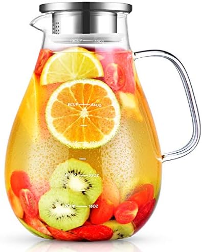 Glass Pitcher, veecom 80oz Water Pitchers with Lid and Spout for