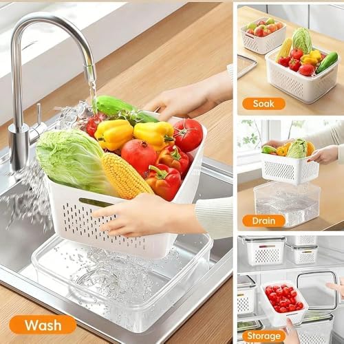 Yuonry 4-in-1 Fruit Storage Container for Fridge, Blue