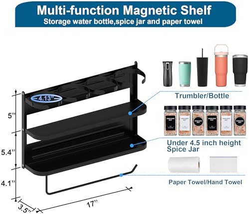 Magnetic Spice Rack,4-Slot Stanley Cup Water Bottle Holder with Paper