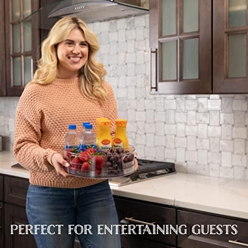 Oizeir Lazy Susan Turntable - Clear Acrylic, Removable Sections, Rotates 360 Degrees. Easily Organize Your Fridge, Cabinet or Counter. Great Carousel Storage for Food, Spices, Cosmetics. (4-Sections)