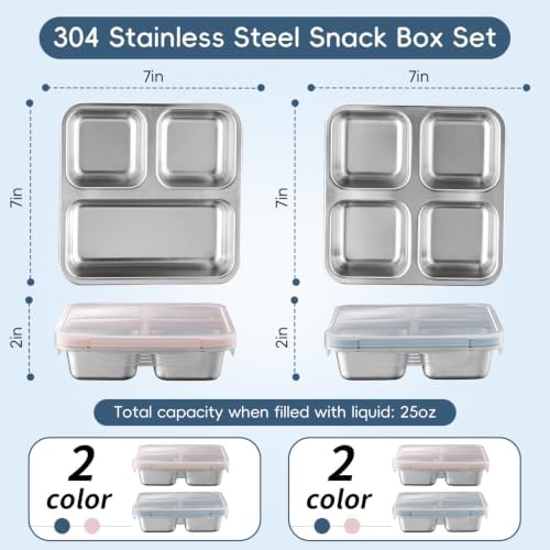 Tanjiae 25oz Stainless Steel Snack Box, Multi-Compartment Bento Boxes