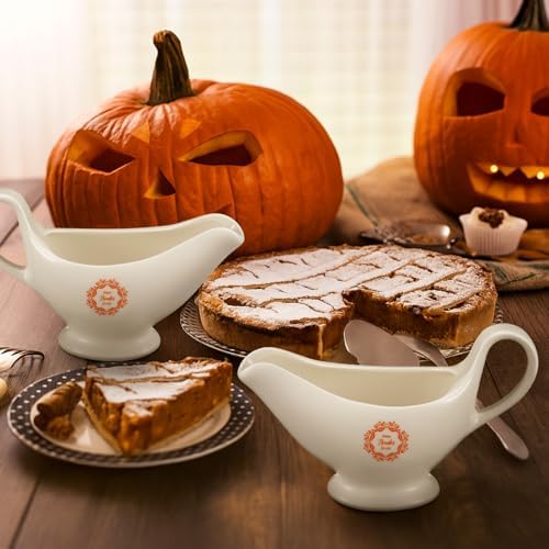 Bokon 2 Pack Thanksgiving White Gravy Boat 8 oz Sauce Boat White