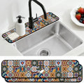 2 Pcs Kitchen Sink Splash Guard Faucet Mat Colored Bohemian Tiles