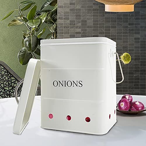 Onion Storage, Metal Onion Storage Container with Lid and Handles