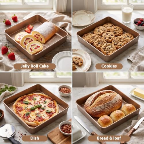 2 Pack Square Cake Pan Nonstick Cookie Sheet 11Inch Baking Toaster