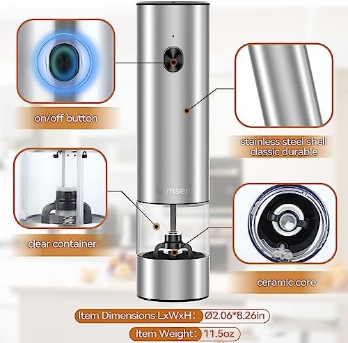 Electric Salt and Pepper Grinder, Stainless Steel