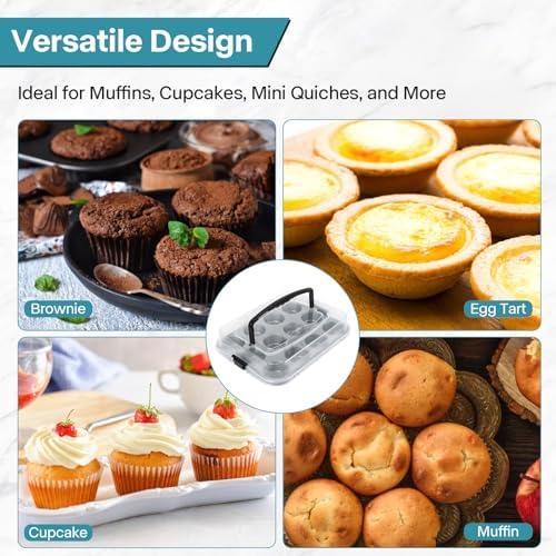 2-Pack Cupcake Pan with Lid, 12-Cup Nonstick Muffin Pan with Handle