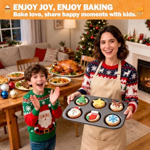 Mity rain 2 Pack Jumbo Muffin Pan Set, Carbon Steel 6-Cup Cupcake Pan