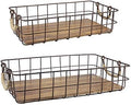 Stonebriar Stackable 2pc Rectangle Metal Wire and Wood Basket Set with