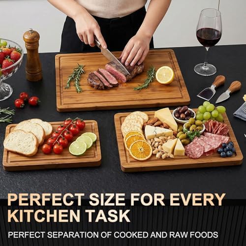 3 Pcs Bamboo Cutting Board Set with Non Slip Wood Non Toxic Chopping Boards