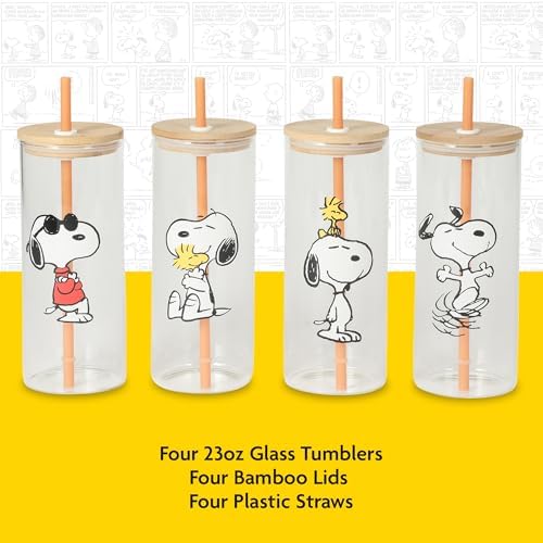 Peanuts Snoopy Happy Sips 4 Piece 23 OZ Tumbler Set with 4 Bamboo Lids