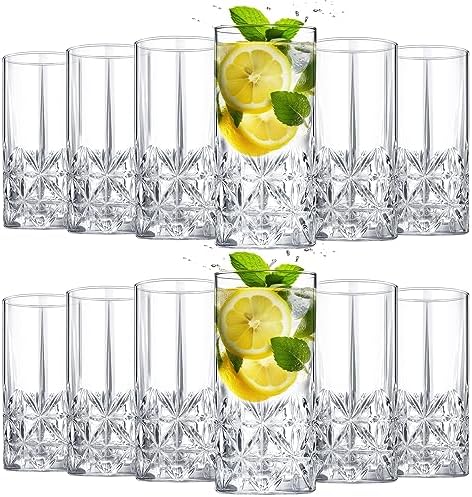 Uiifan Set of 12 Tall Highball Crystal Glasses 12 oz, Stylish Style