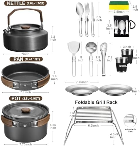 18Pcs Camping Cookware Cooking Set, Joyfair Camp Mess Kit with