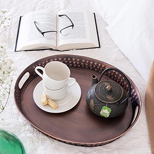 Monarch Abode Serving Tray with Handles – 17-Inch Hand Hammered Metal