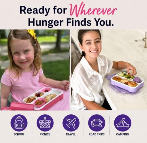 kinsho Bento Box Lunch Boxes for Kids Adults with Utensils, Pink &