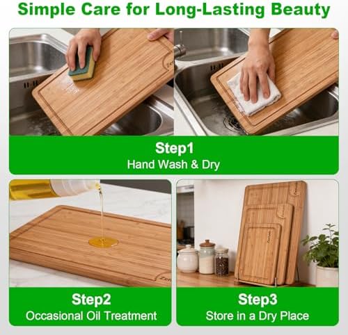 Bamboo Cutting Boards for Kitchen, 3 Piece Bamboo Cutting Board Set