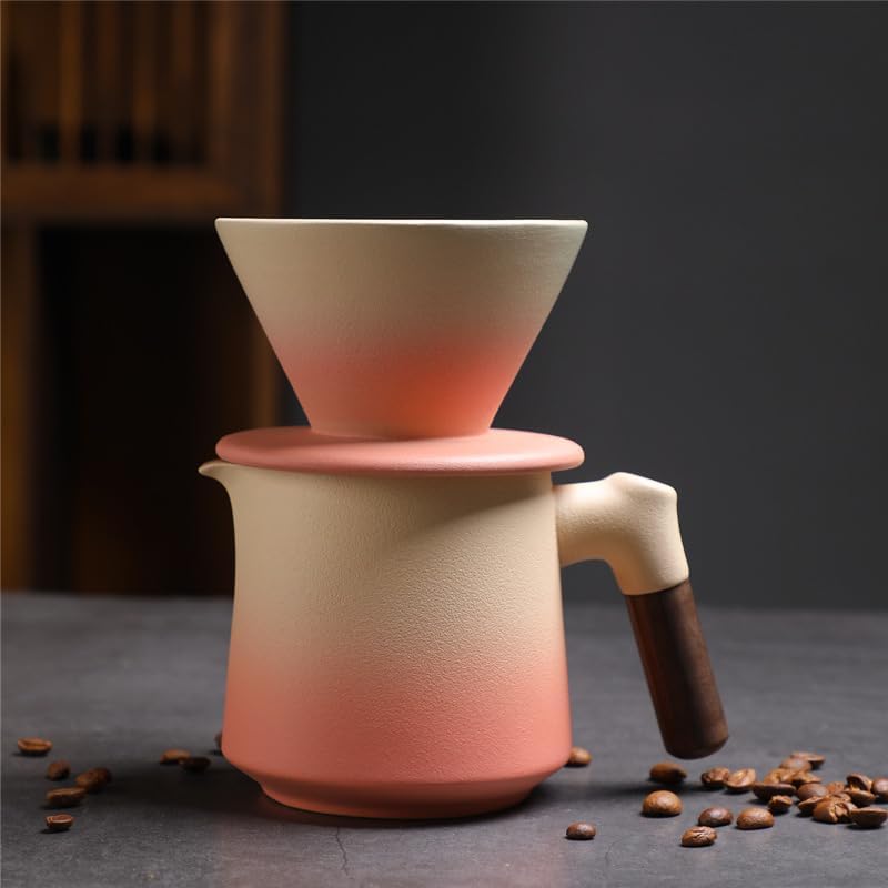 Gradient Orange Beige Ceramic Pour Over Coffee Maker Set, 14 oz