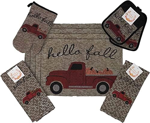 Set of 10, Red Truck with Pumpkin Fall Design Sentiment Hello Fall