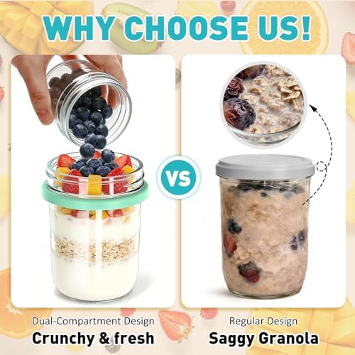 4 Pack 20 oz Glass Overnight Oats Containers with Lids