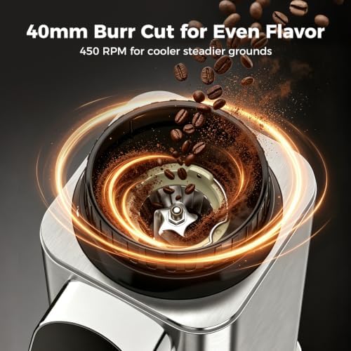 Conical Burr Coffee Bean Grinder, 48 Settings, 40-Second Timer