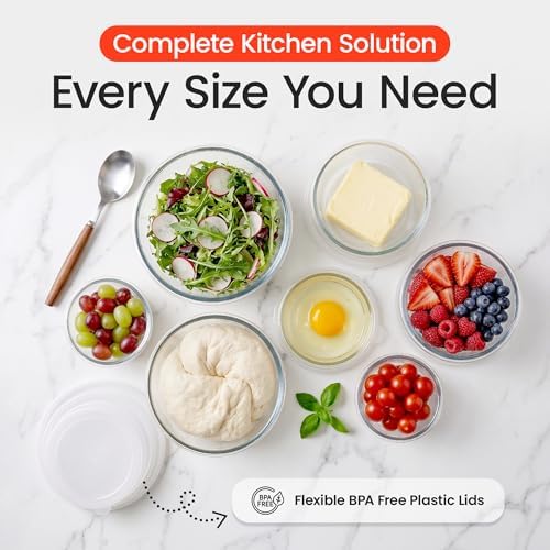 14pcs Set Salad Bowls (7 Airtight & 7 Lids) | Clear Salad Mixing Bowl