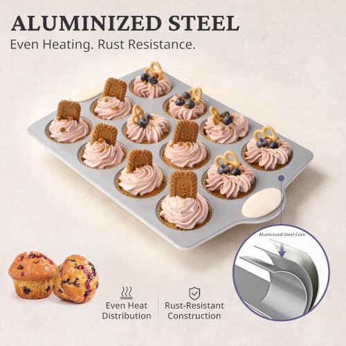 BRONYPRO Ceramic-Coated Nonstick 12-Cup Muffin Pan with 120 Liners