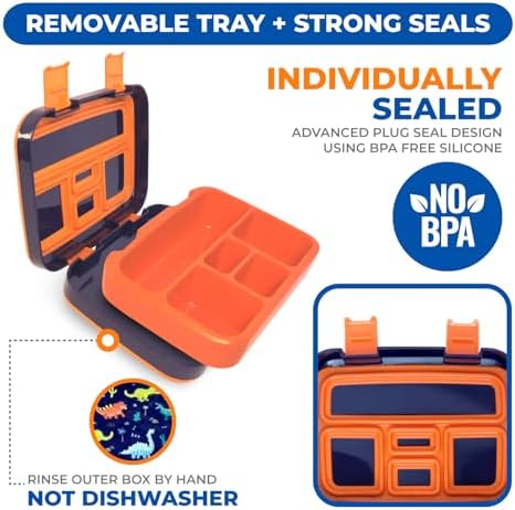 kinsho Dinosaur Bento Lunch Box Container for Small Kids Boys, Blue