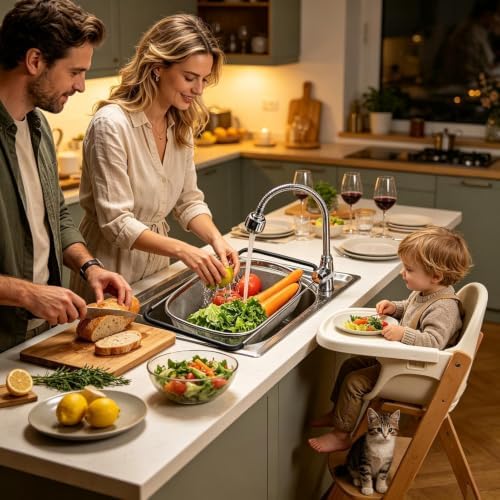 Over Sink Colander - Stainless Steel Expandable 36-55cm Basket