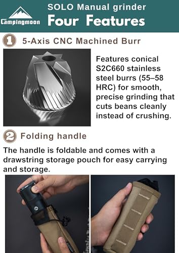CAMPINGMOON CC-115-BK Manual Coffee Grinder, 15g