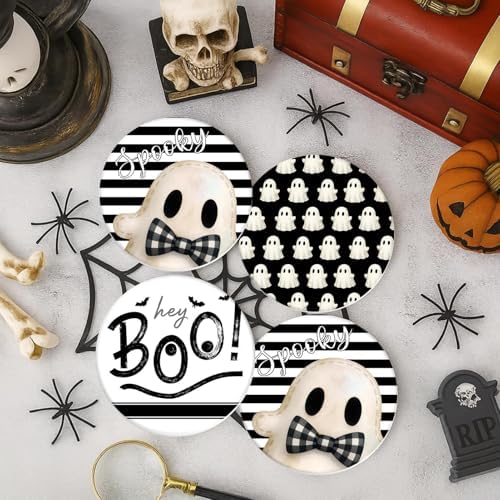 Halloween Coasters for Drinks, Set of 6, Ceramic Stone Cute