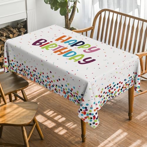 Horaldaily Happy Birthday Tablecloth, White, 60x84 Inch Rectangular