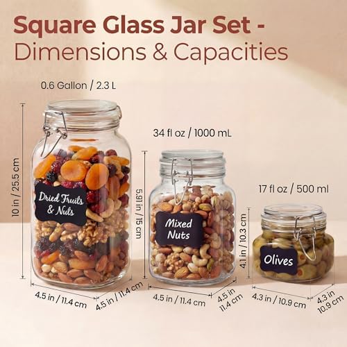 Square Glass Jars with Airtight Lids, Mason Jar with Clamp Lids Multi
