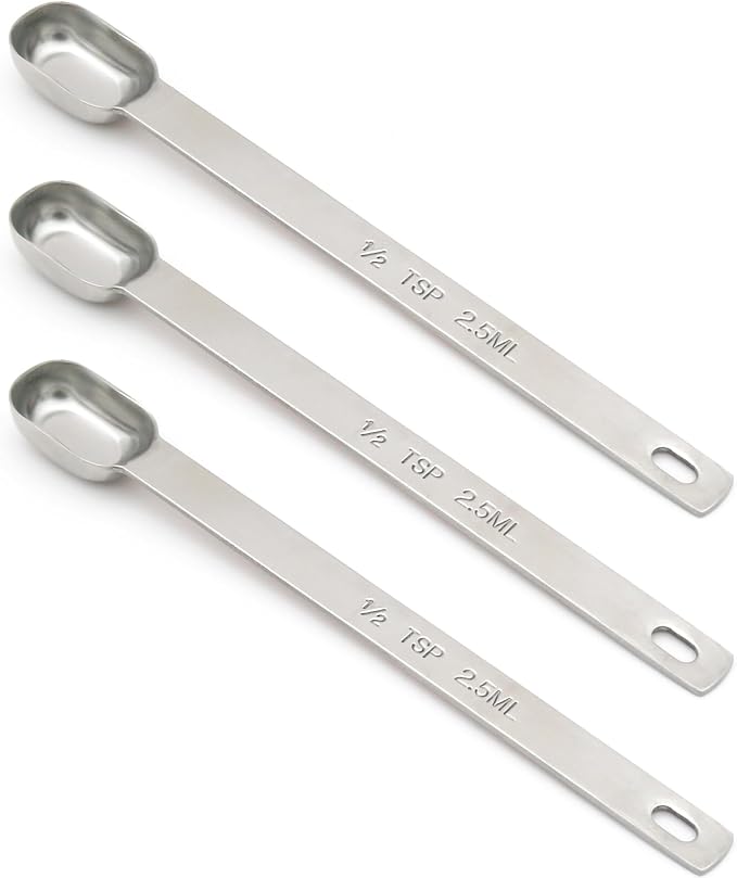 3PCS 1/2tsp Single Measuring Spoon, Stainless Steel Long Handle Individual by BERYLER
