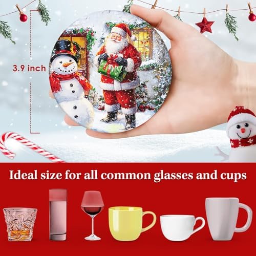 Britimes Christmas Coasters for Drinks, Set of 6 Ceramic Stone Santa